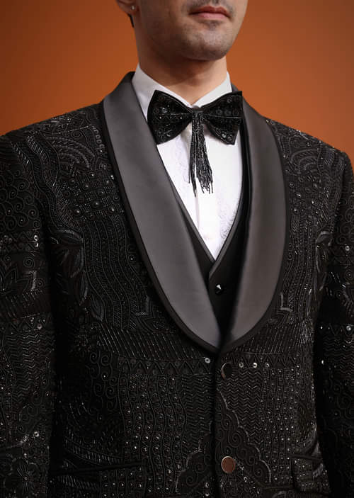 Embellished Button Bow-Tie Black Co-Ord Set