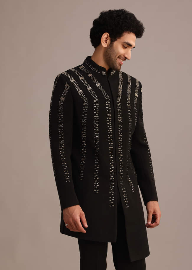 Black Embellished Indo Western Suit