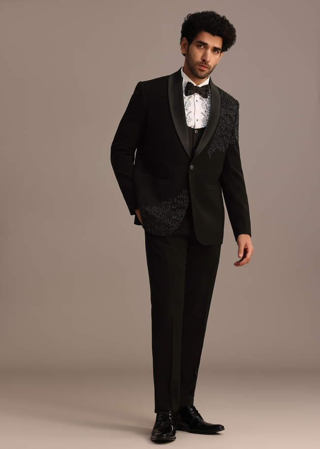 Black Embellished Tuxedo Suit