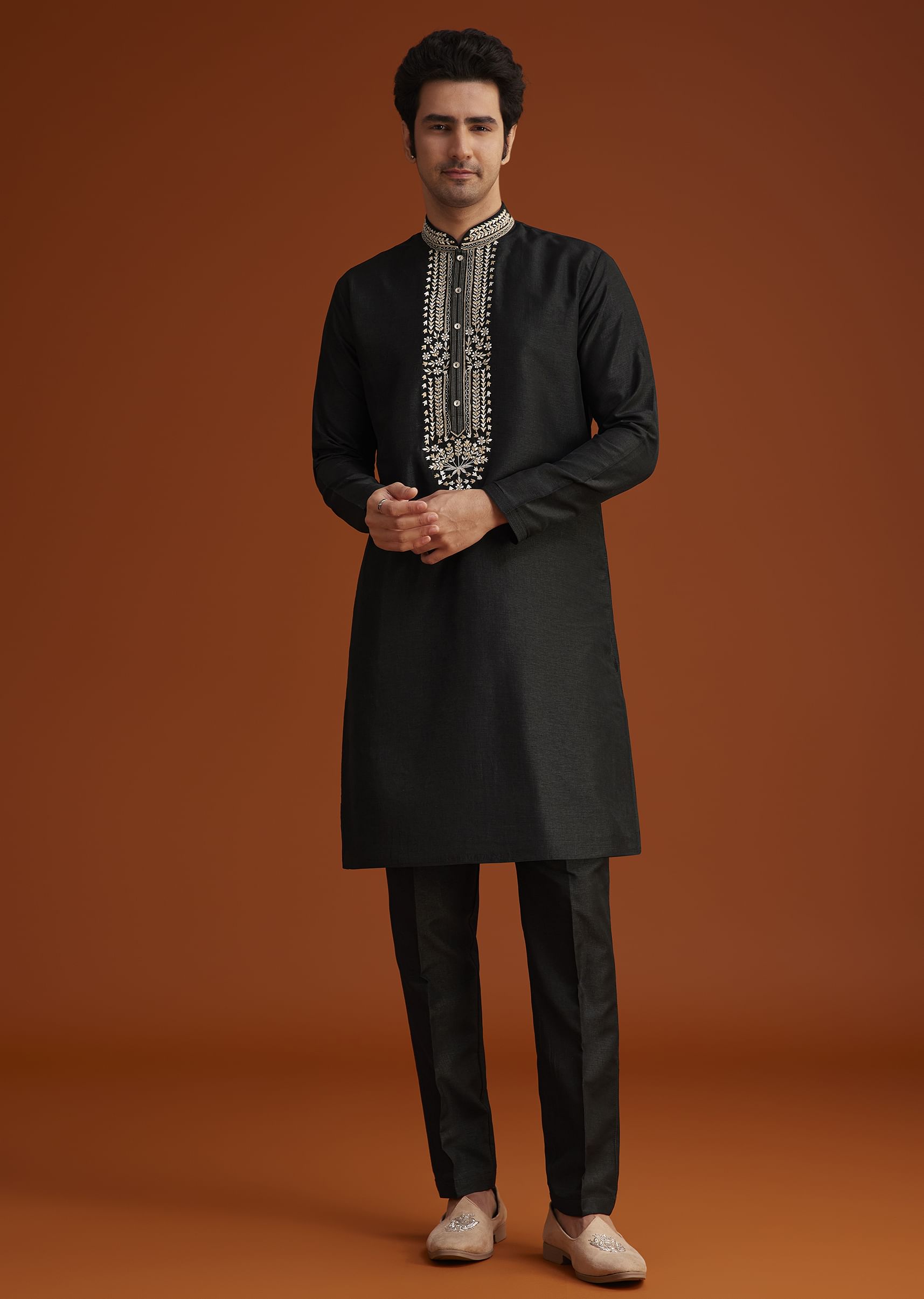 Buy Black Embroidered Indo Western Sherwani Set KALKI Fashion India