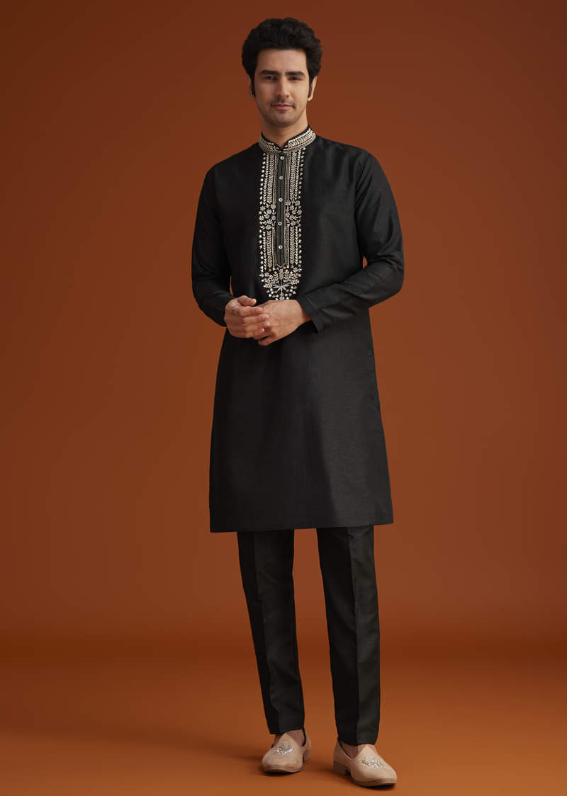 Black Embroidered Indo Western Sherwani Set