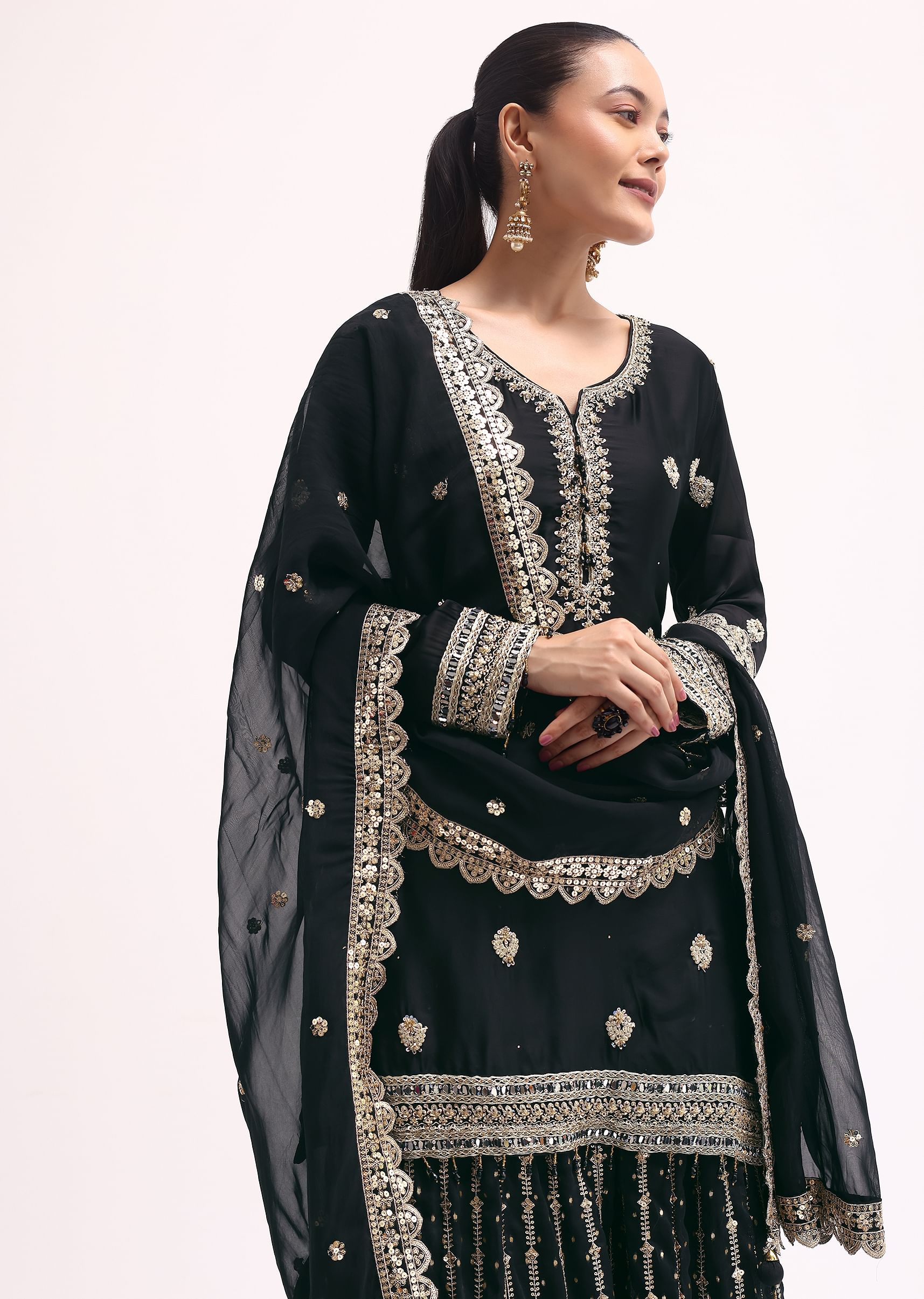 Embroidered kurta skirt set clearance