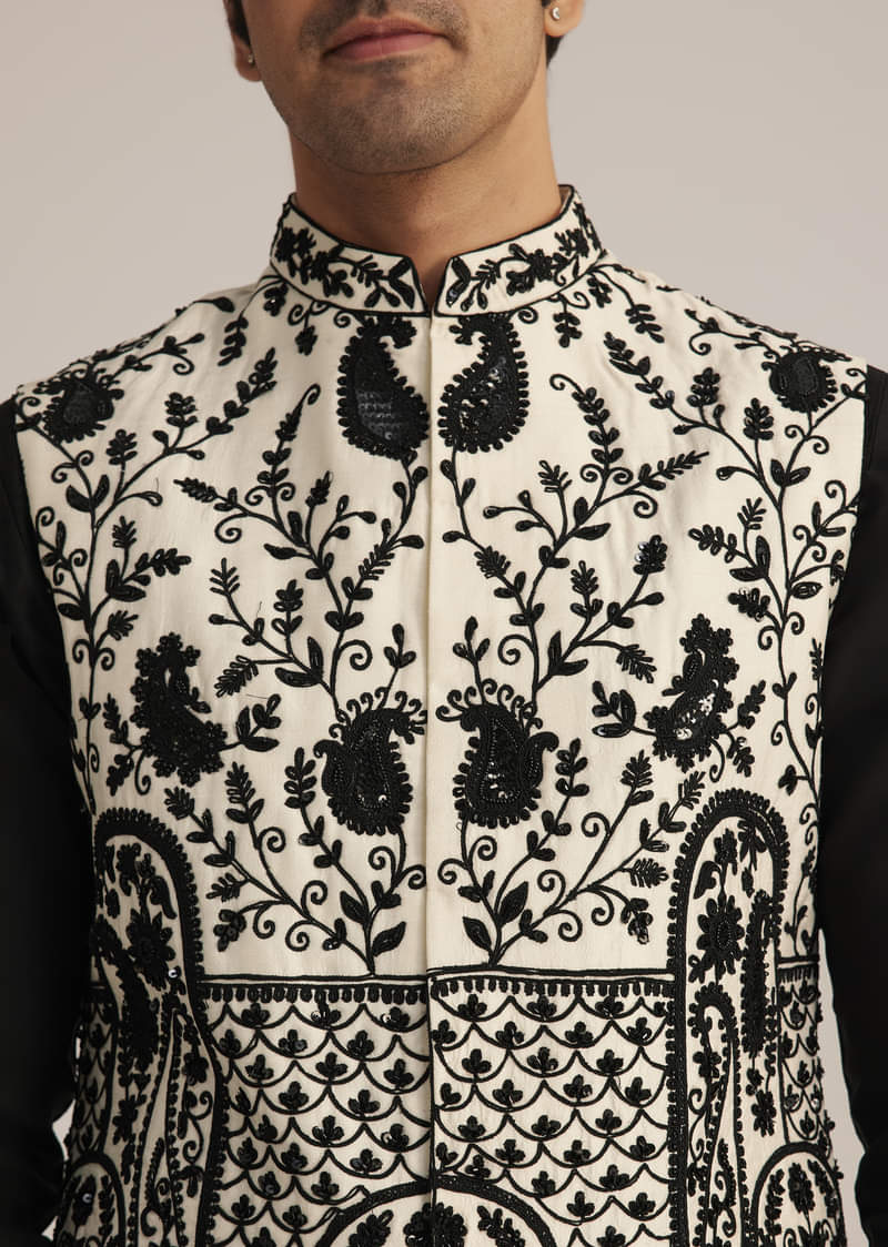 Black Embroidered Nehru Jacket Set