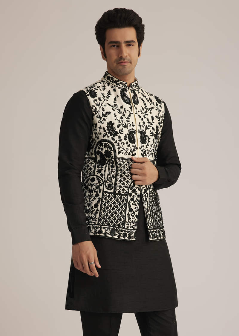 Black Embroidered Nehru Jacket Set