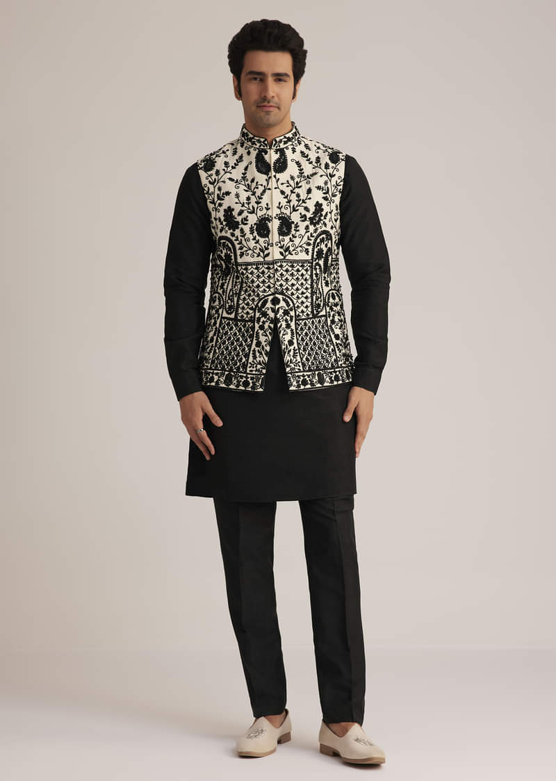 Black Embroidered Nehru Jacket Set