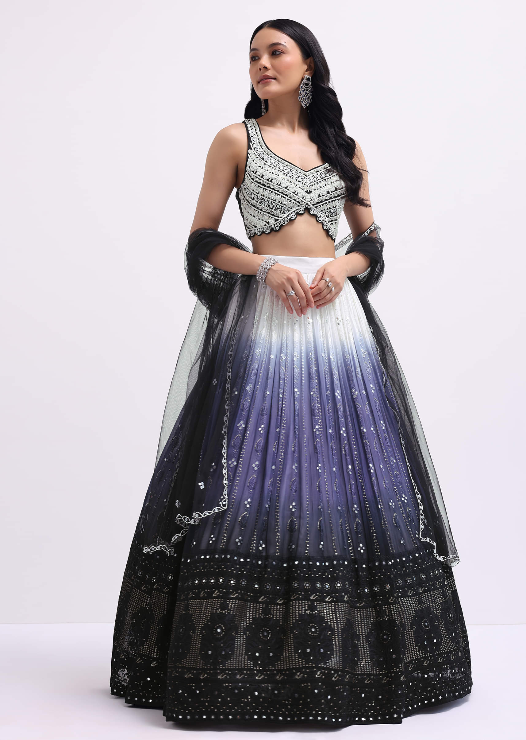 Buy Black Embroidered Ombre Lehenga Choli Set KALKI Fashion India