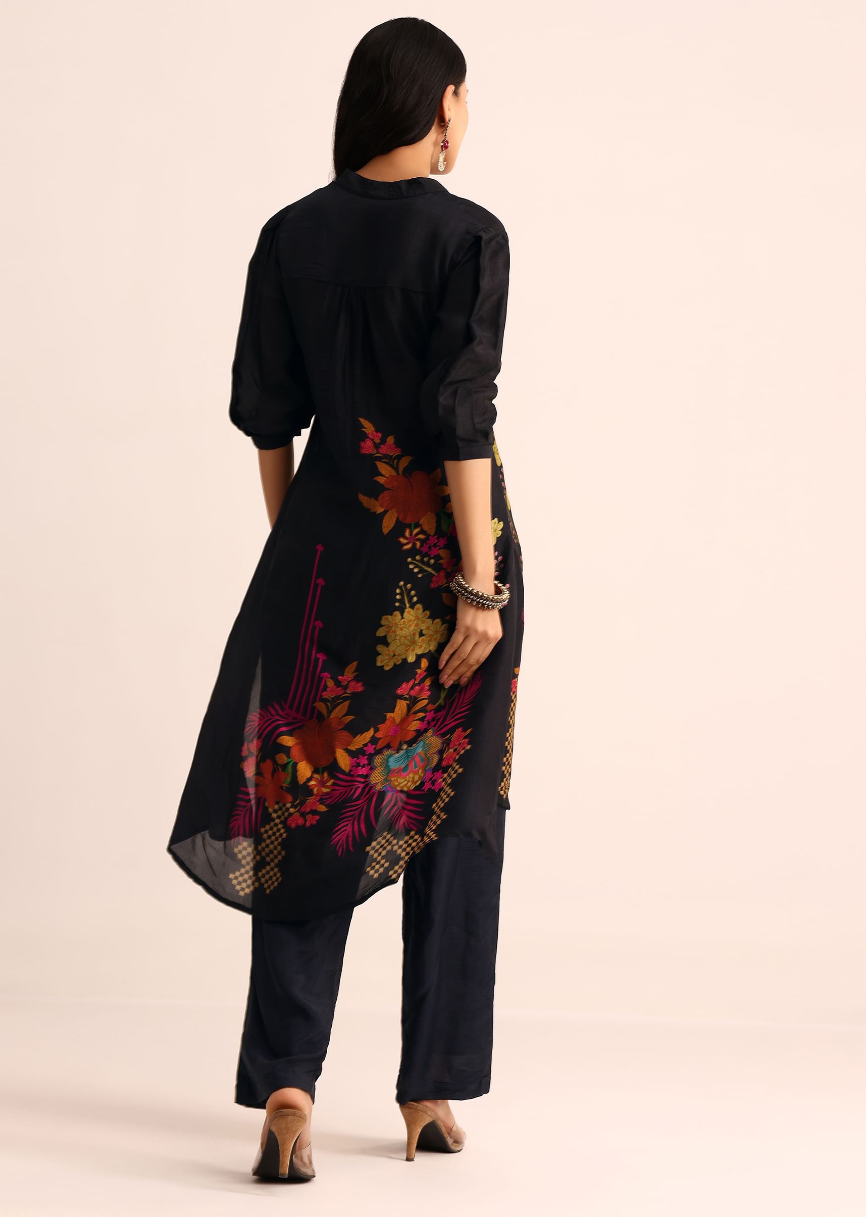 Buy Black Floral Printed Chinon Kurti And Pant KALKI Fashion Global