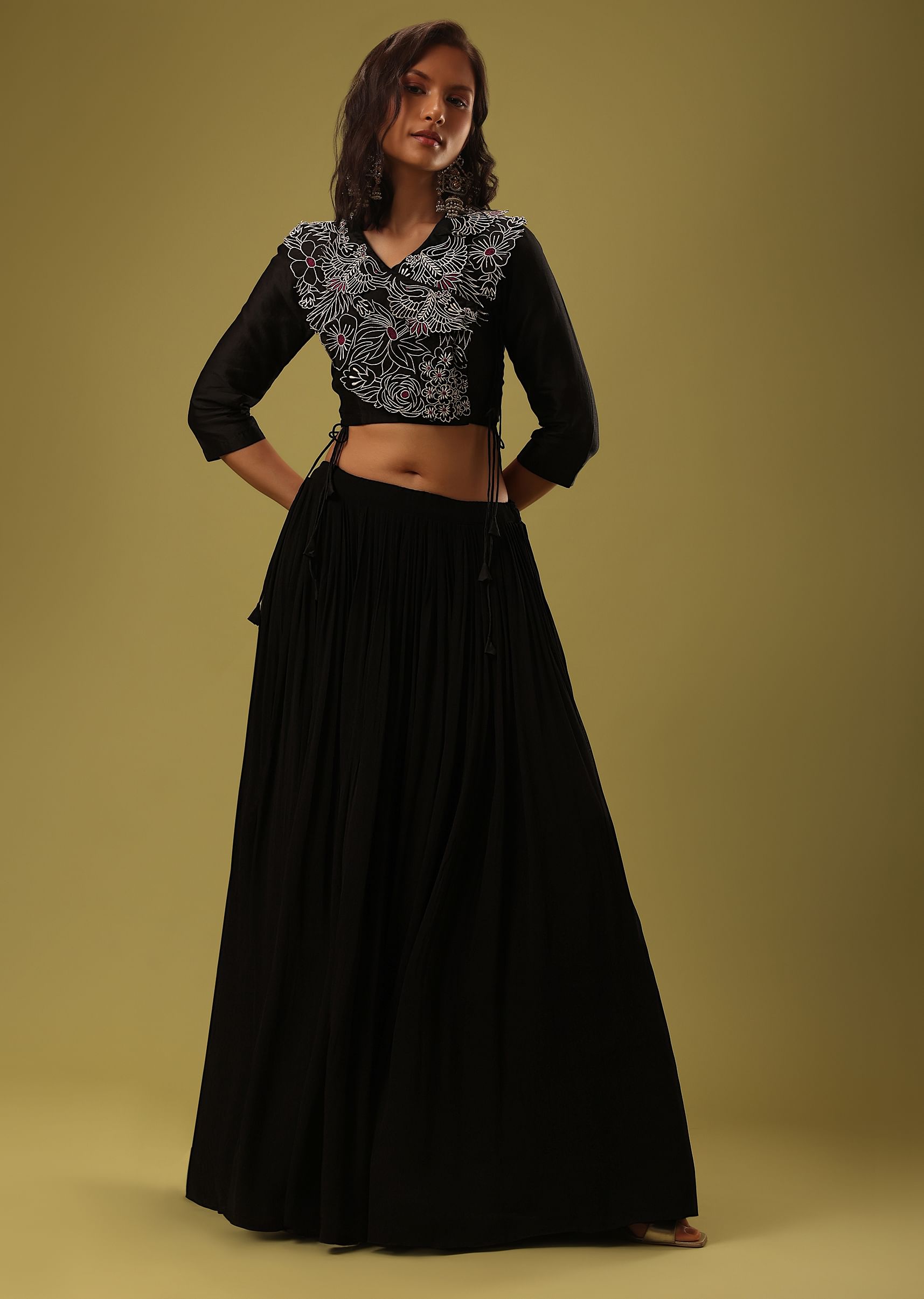 Buy Black Georgette Skirt and Blouse Set with Resham Embroidery Online in  India