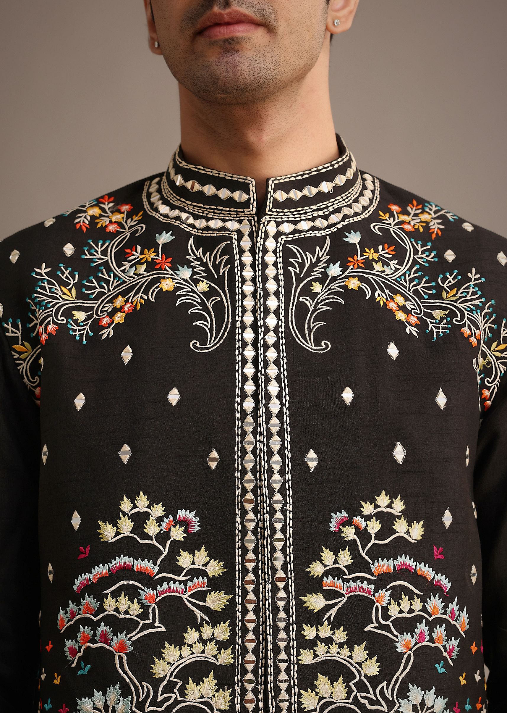 Buy Black Hand Embellished Mirror Work Jacket And Kurta Set Buy Black Hand Embellished Mirror Work Jacket And Kurta Set