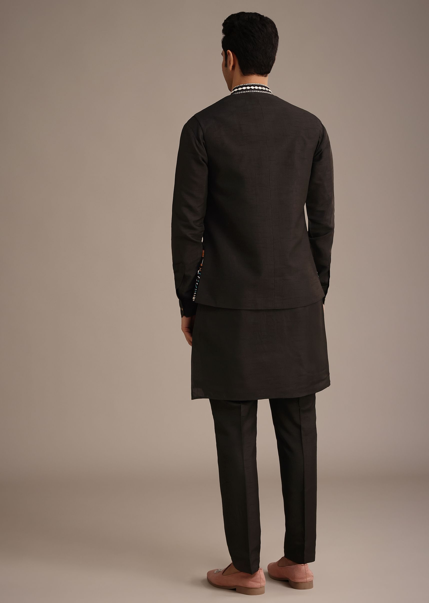 Buy Black Hand Embellished Mirror Work Jacket And Kurta Set Buy Black Hand Embellished Mirror Work Jacket And Kurta Set