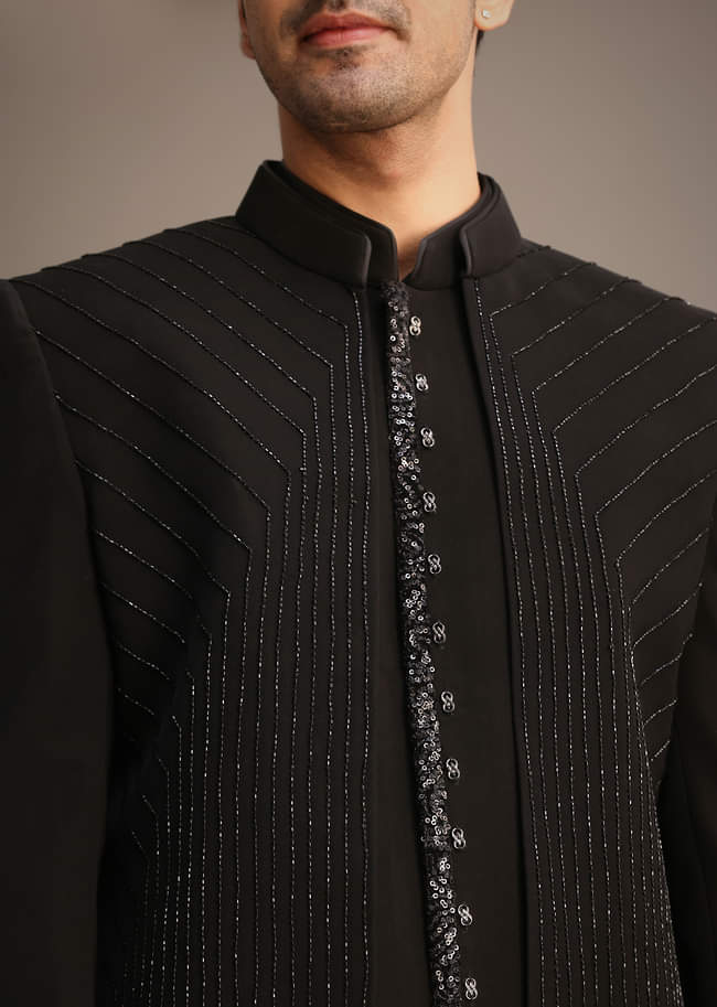 Black Hand Embroidered Indowestern And Kurta Set