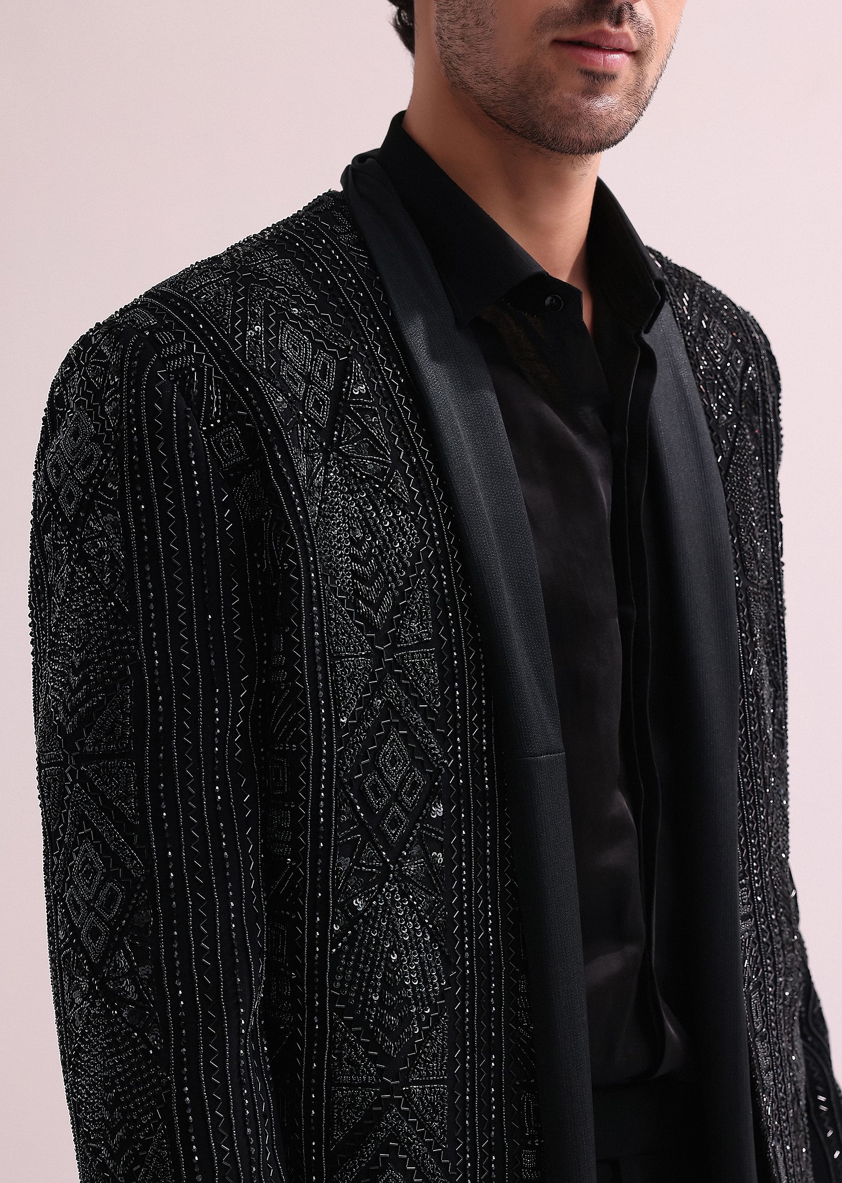 Buy Black Indo Western Lapel Jacket With Shirt And Pant KALKI Fashion India