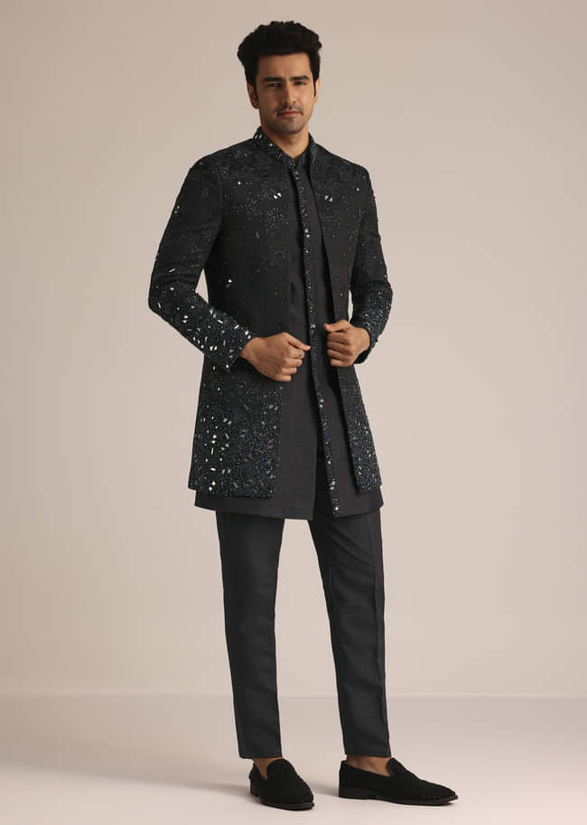 Black Indo Western Set With Mirror Work