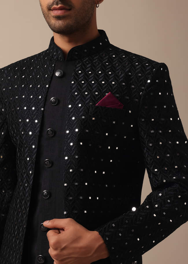 Black Indowestern Adorned With Intricate Mirror Embroidery