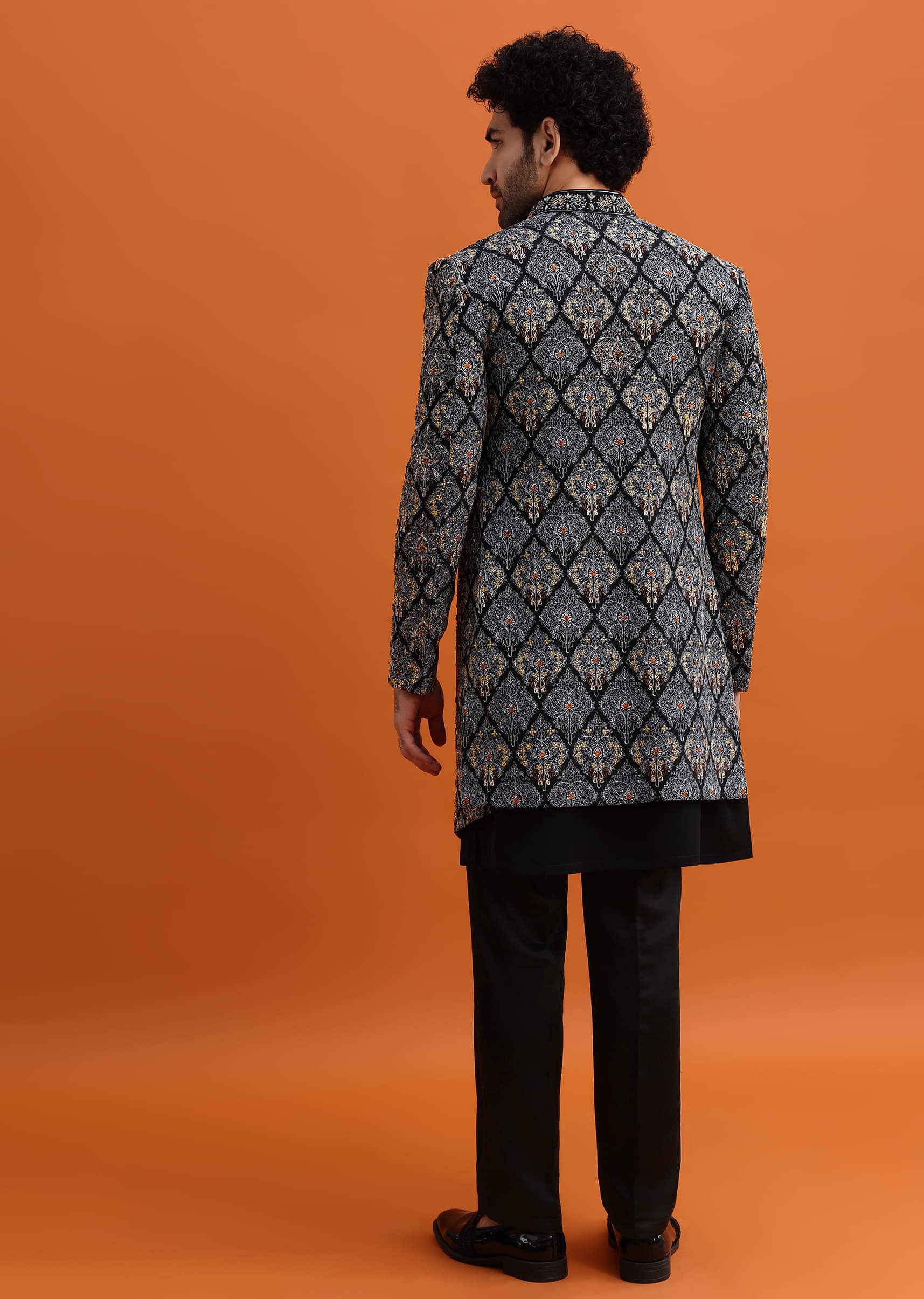 Buy Black Indowestern Set With Hand Work For Men | KALKI