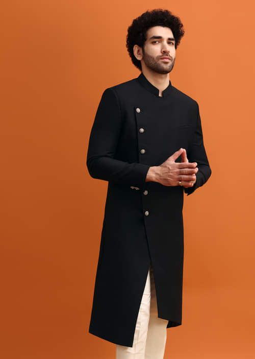 Buy Black Indowestern Set With Style Cut For Men KALKI Fashion