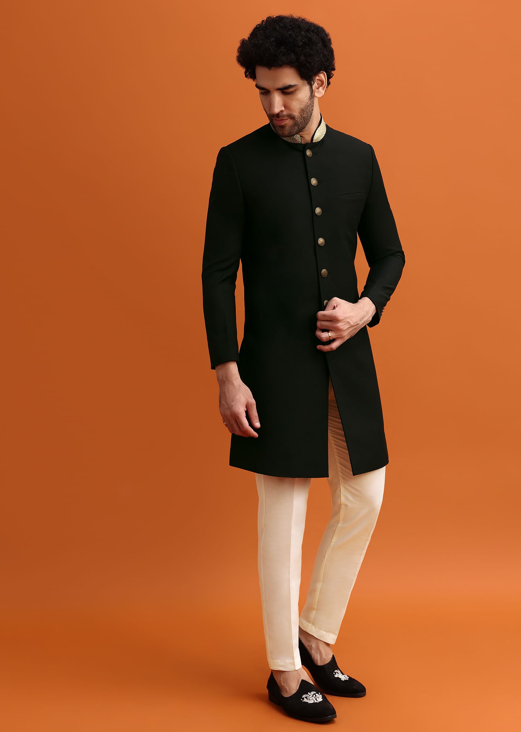 Buy Black Indowestern Set With Zari Work For Men KALKI Fashion India
