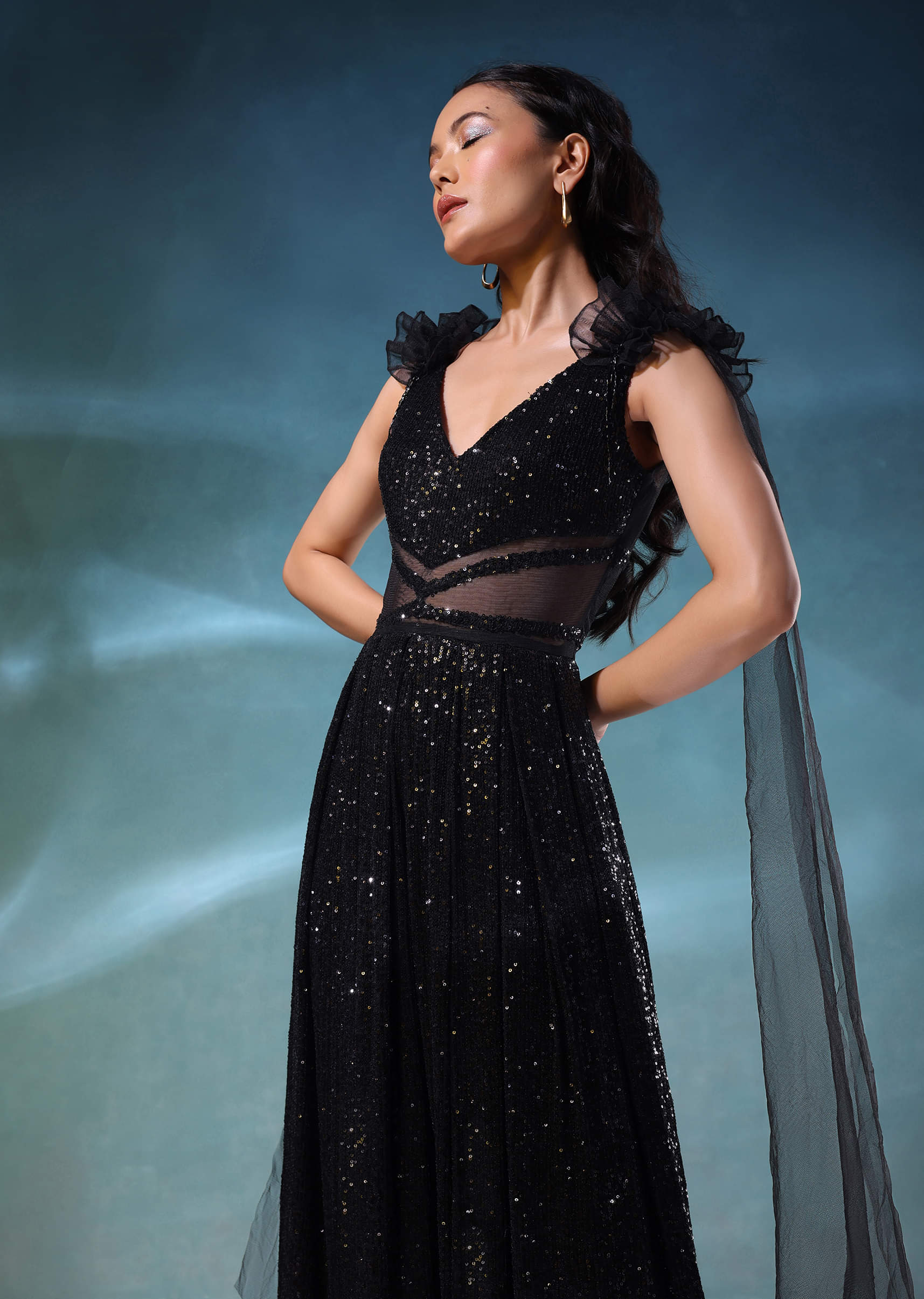 Buy Black Jumpsuit In Sequins KALKI Fashion India