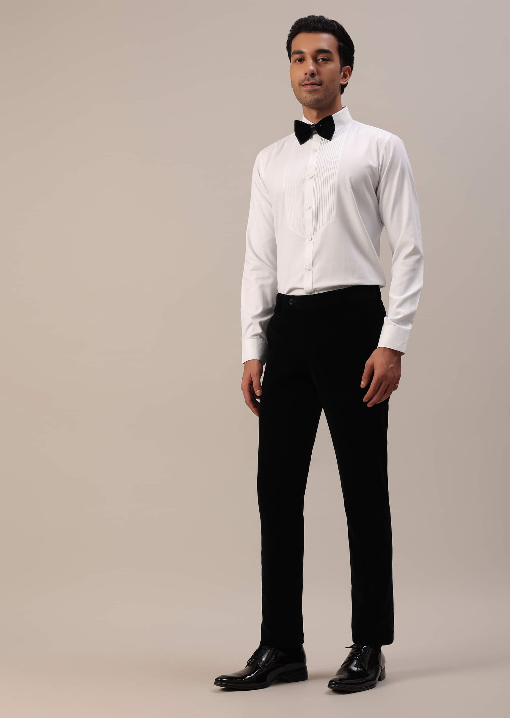 Buy Black Micro Velvet Tuxedo Set With Cut Work Detailing