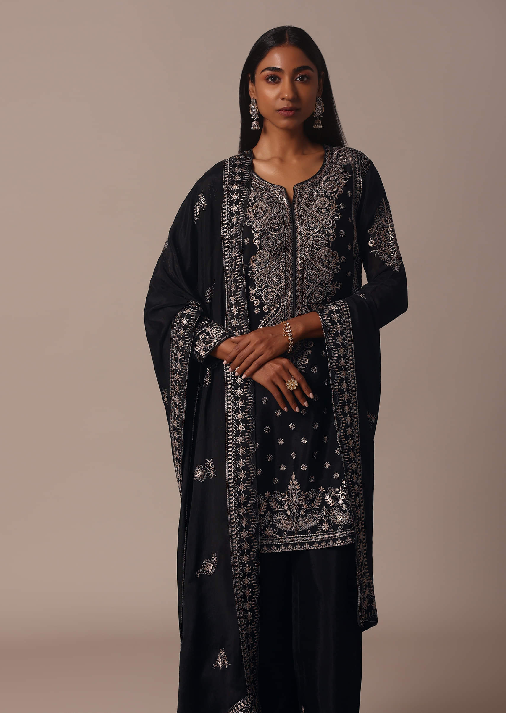 Buy Black Palazzo Set With Thread And Sequin Work Kurta KALKI Fashion Global