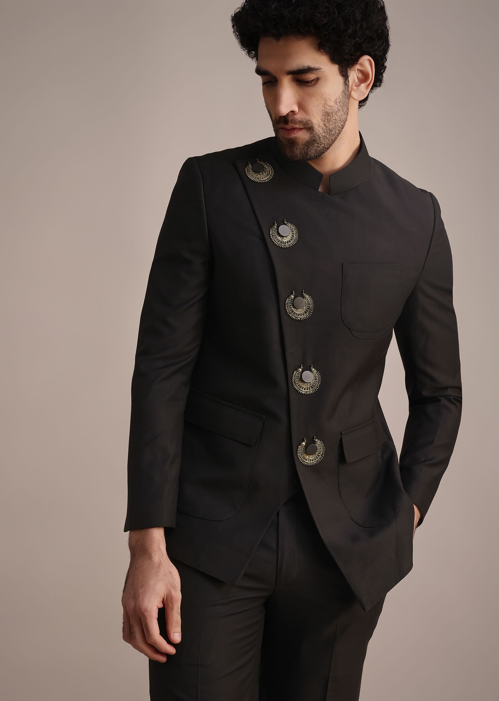 Buy Black Rayon Angrakha Jodhpuri Suit KALKI Fashion India