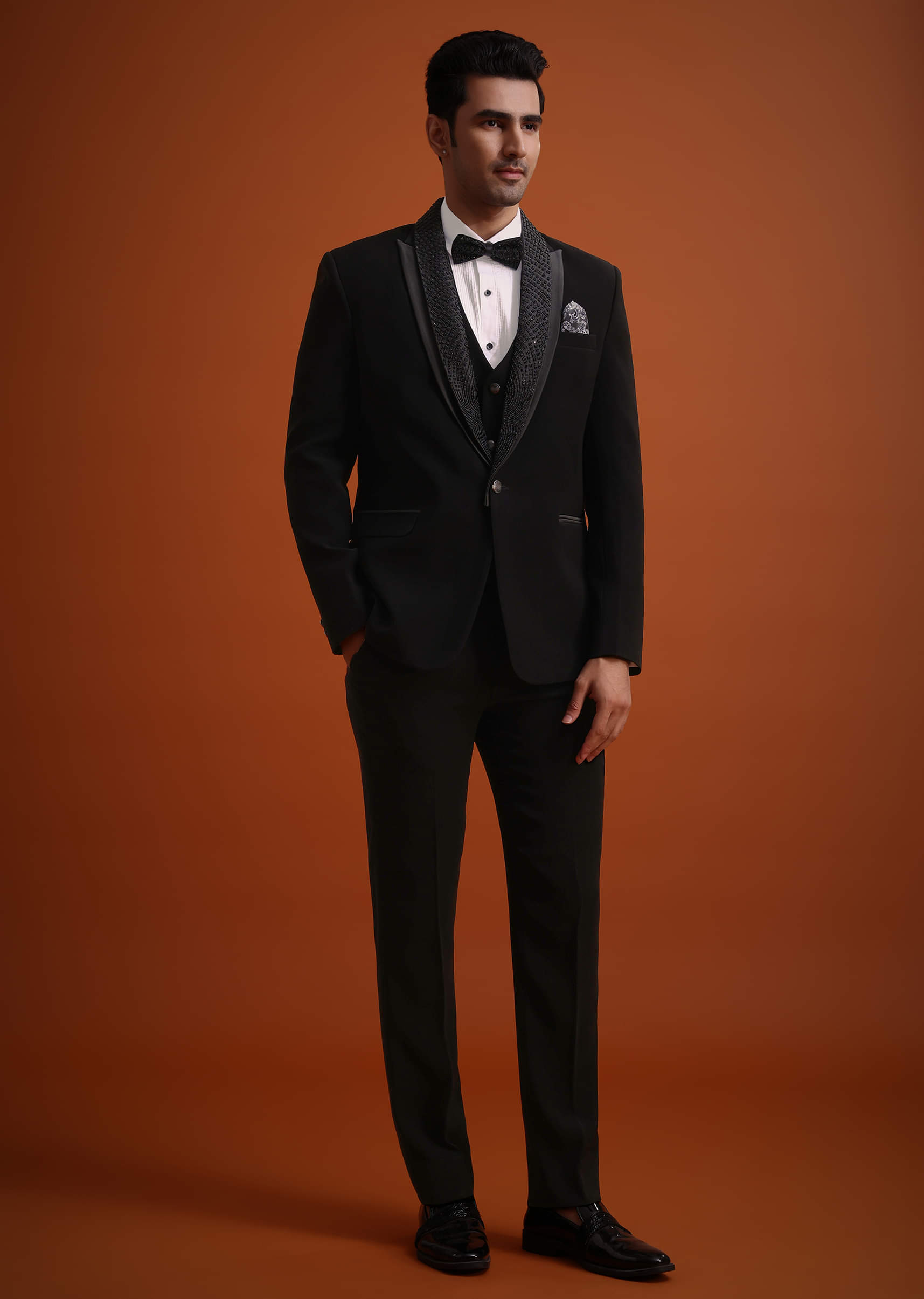 Buy Black Resham Work Tuxedo And Pant Set