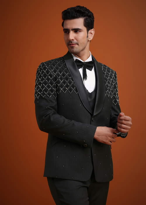 Embellished Button Bow-Tie Black Co-Ord Set