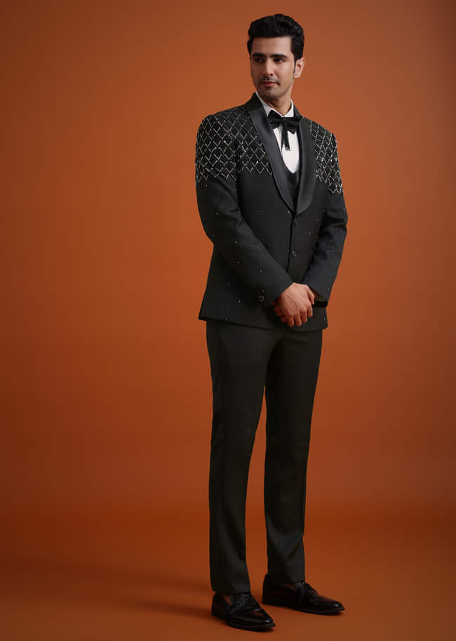 Black Salli Embellished Tuxedo Set