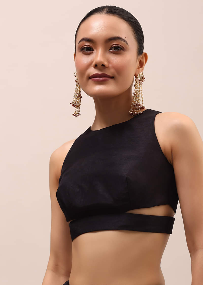 Black Silk Saree In Butta Work With Unstitched Blouse