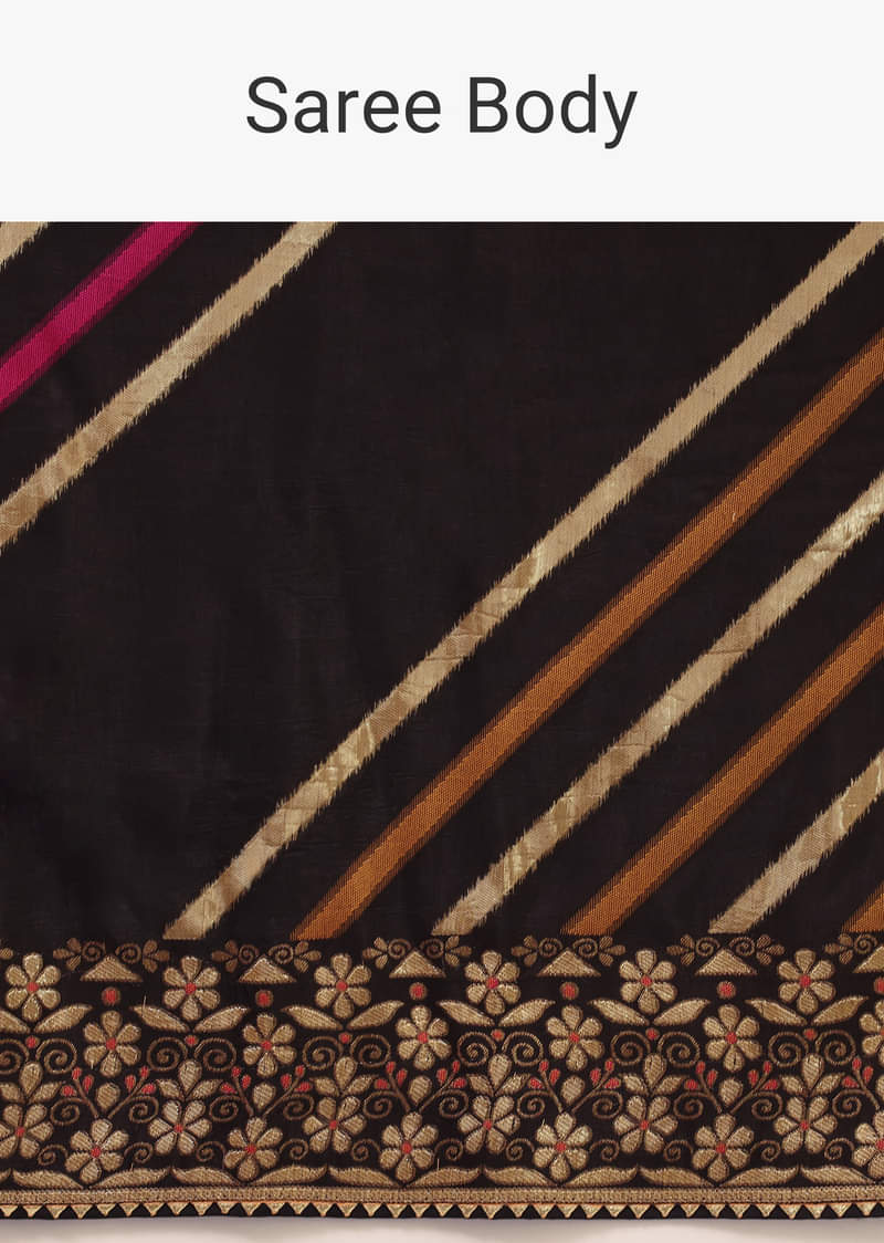 Black Silk Saree In Butta Work With Unstitched Blouse