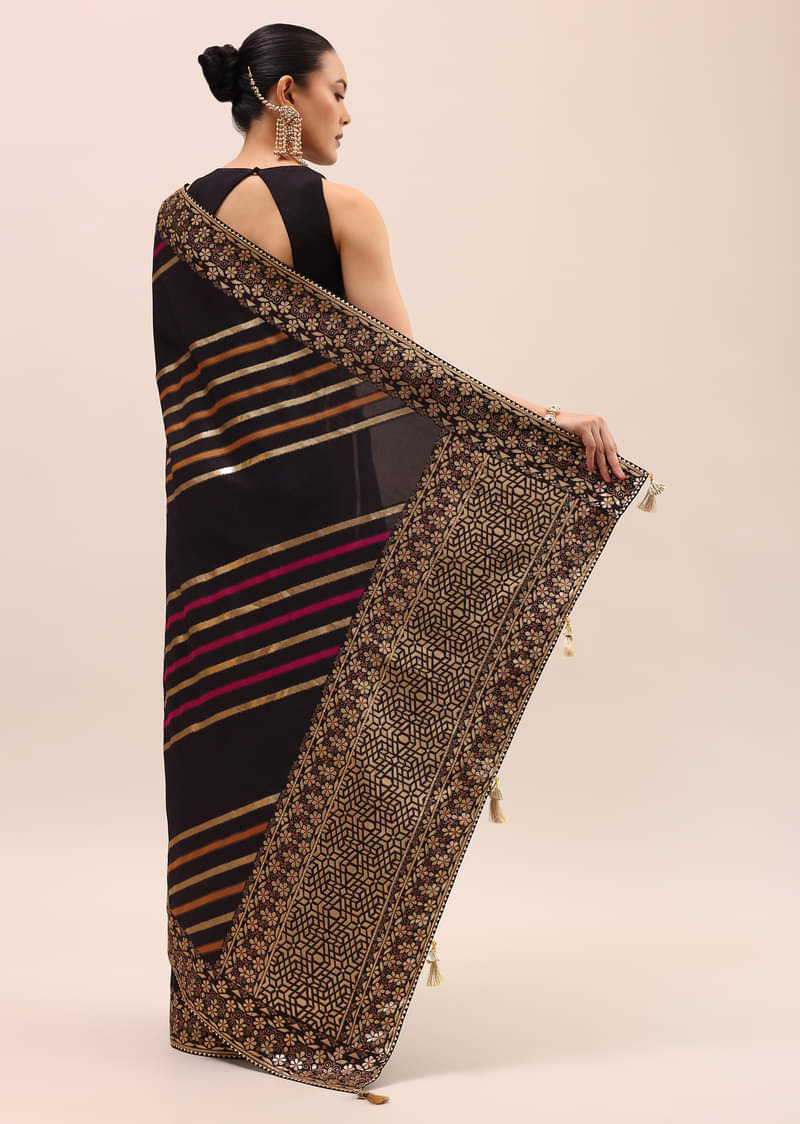 Black Silk Saree In Butta Work With Unstitched Blouse