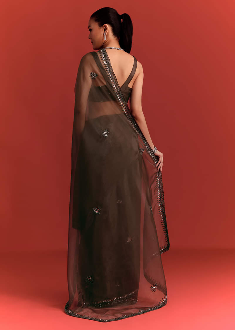 Brown Tissue Saree With Cutdana And Sequin Work