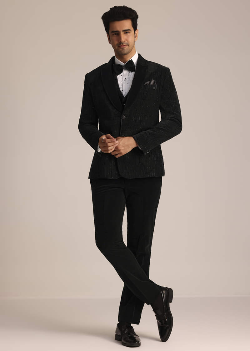 Black Tuxedo Suit With Classic Bow Tie