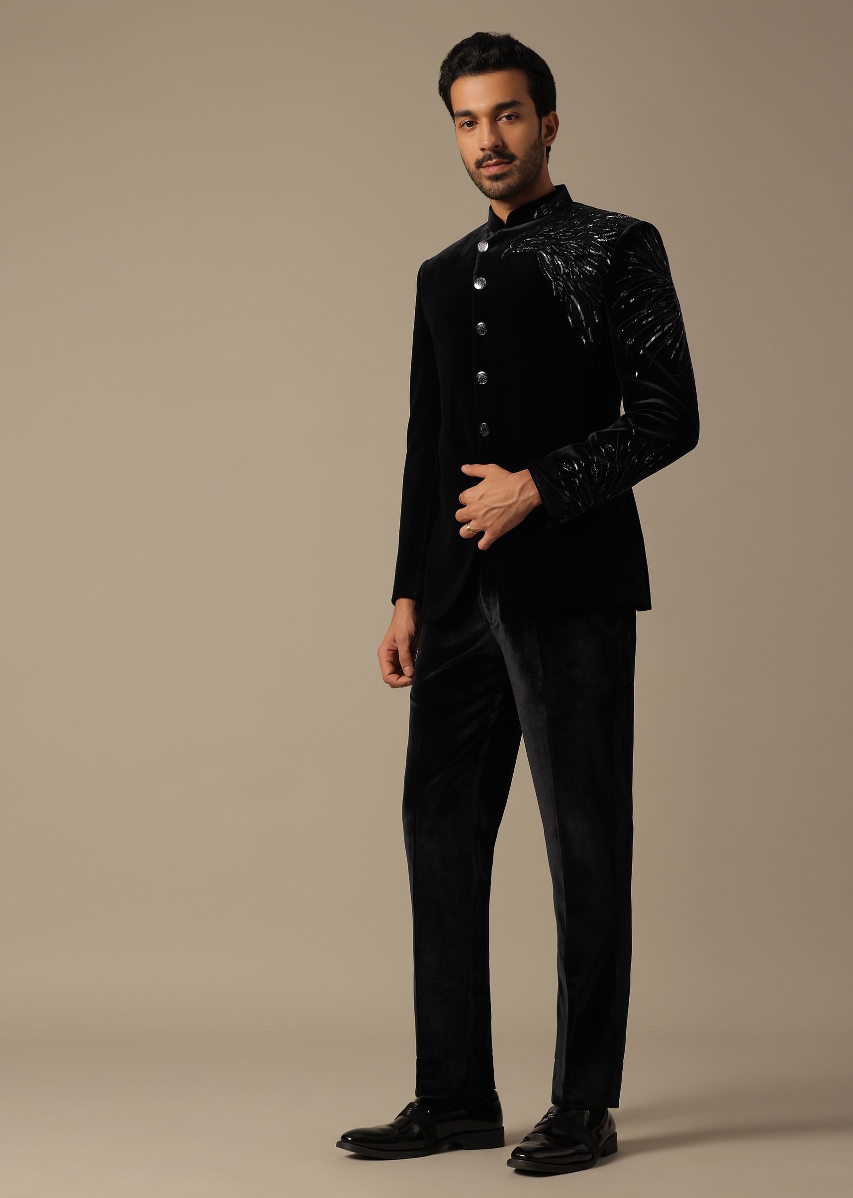 Buy Black Velvet Indowestern For Receptions KALKI Fashion India