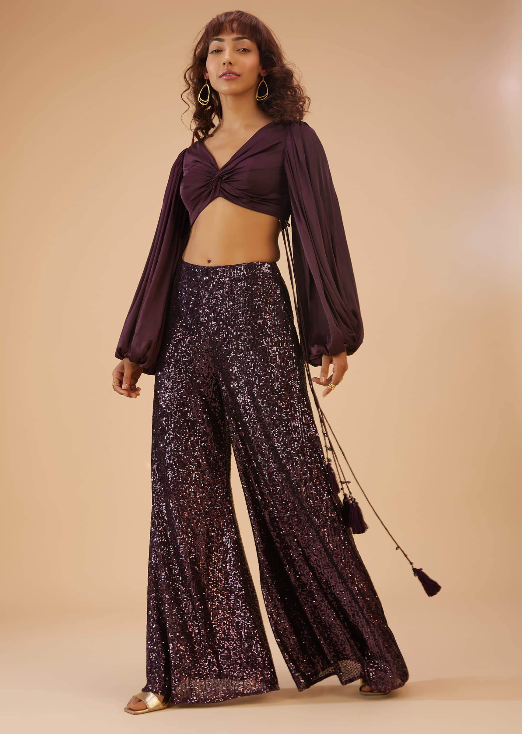 Buy Wine Purple Palazzo And Crop-Top Set