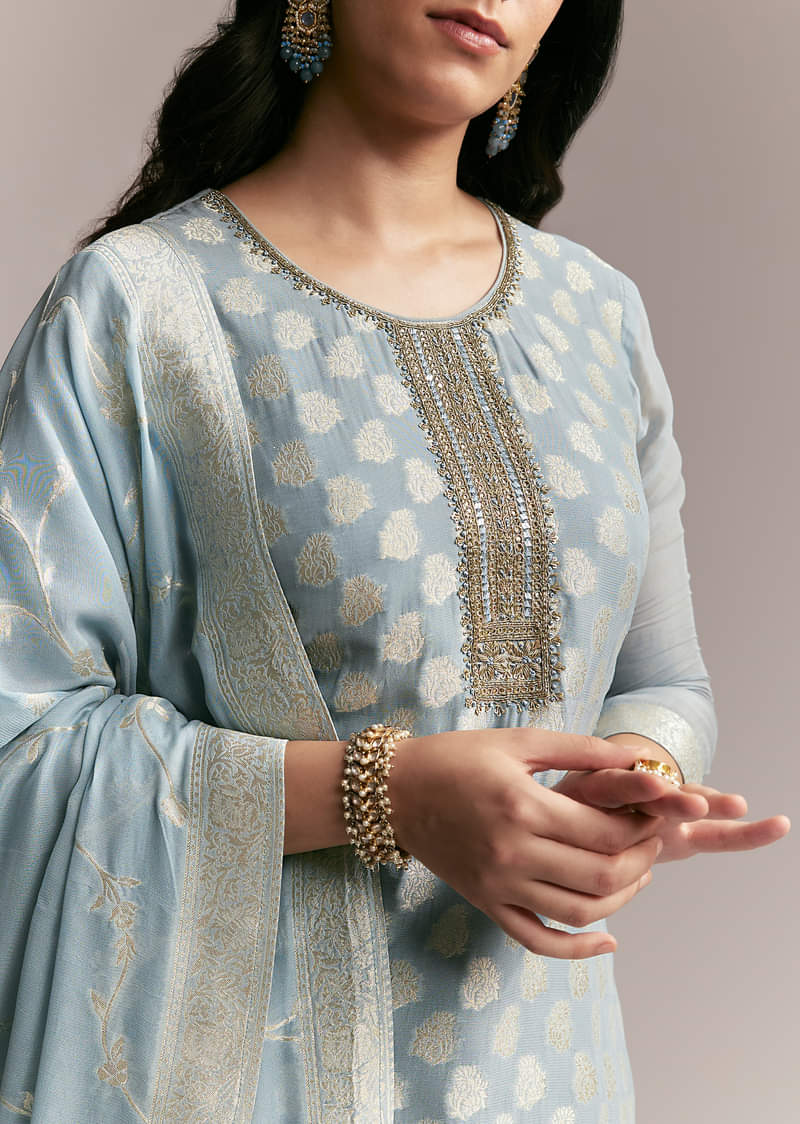 Blue Banarasi Kurta Set