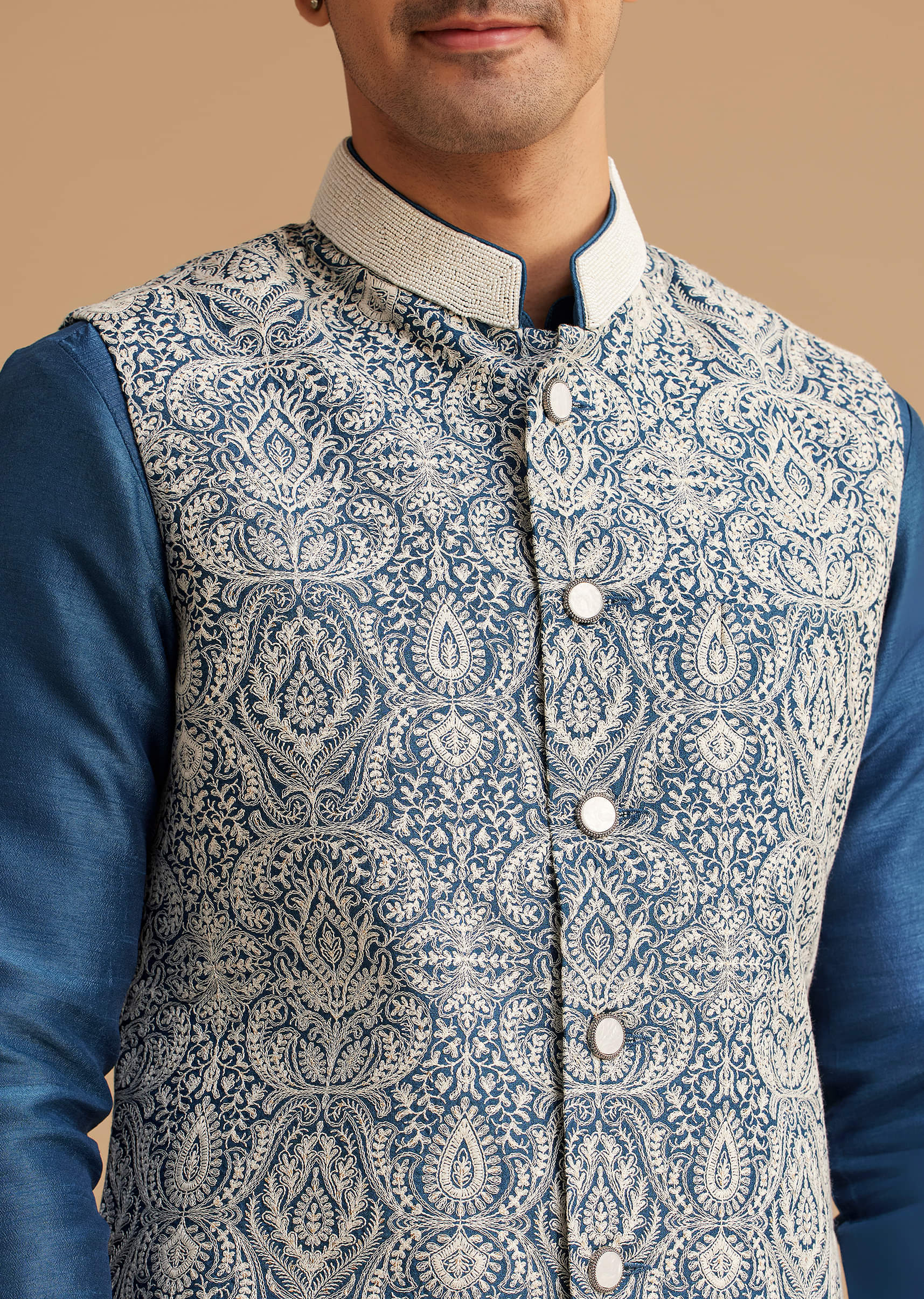 Buy Blue Kurta Jacket Set With Resham Embroidery And Buy Blue Kurta Jacket Set With Resham Embroidery And