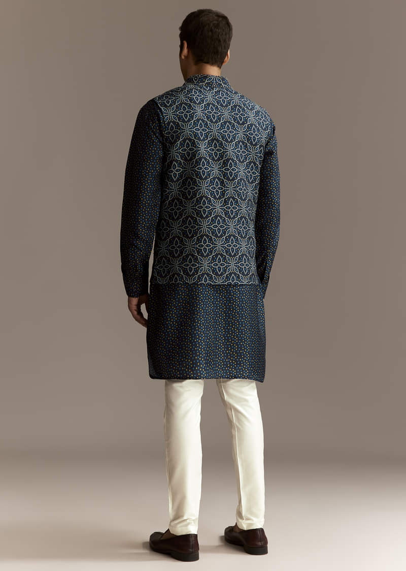 Blue Mirror Work Jacket Set