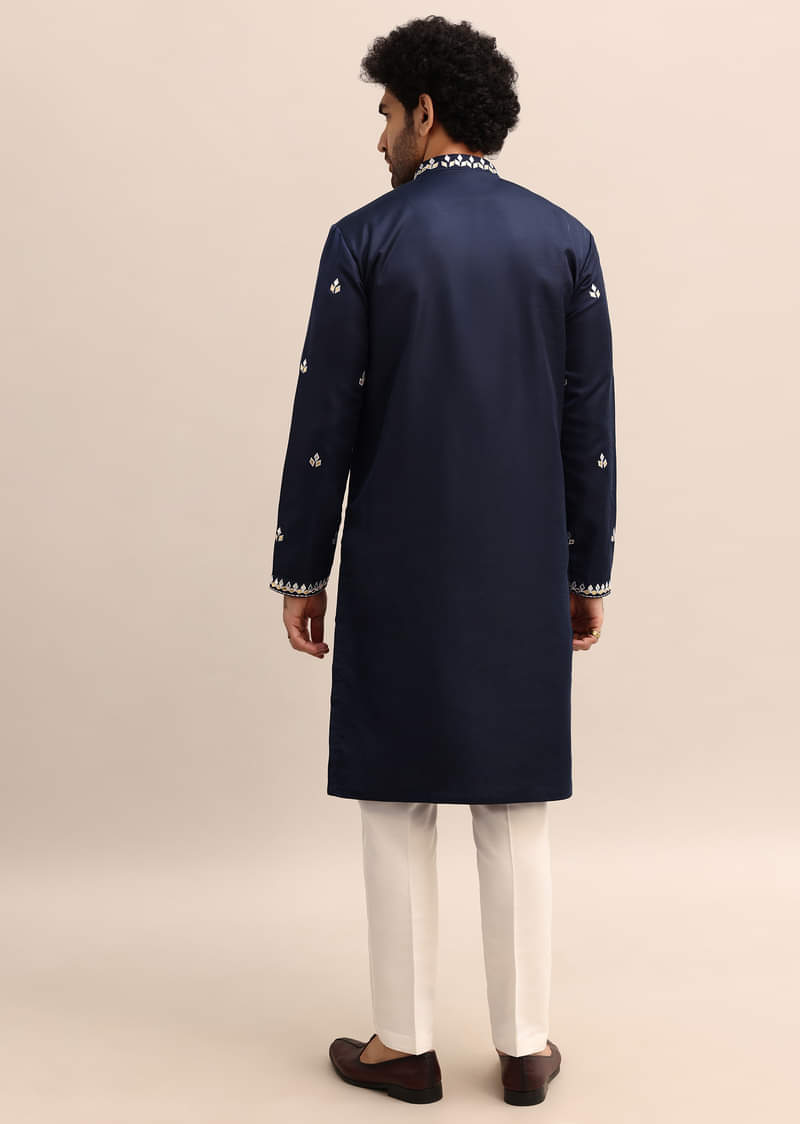 Blue Abla Work Kurta Set For Men