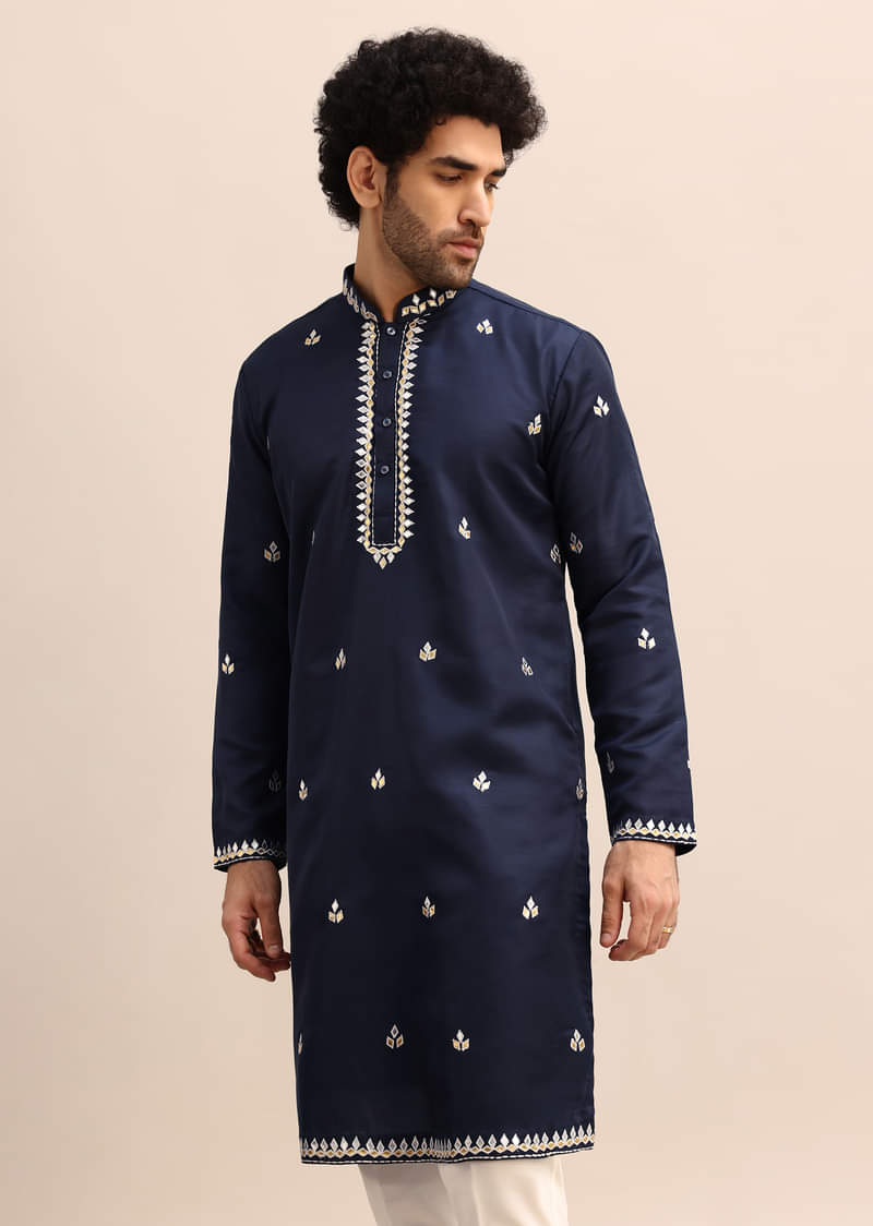 Blue Abla Work Kurta Set For Men