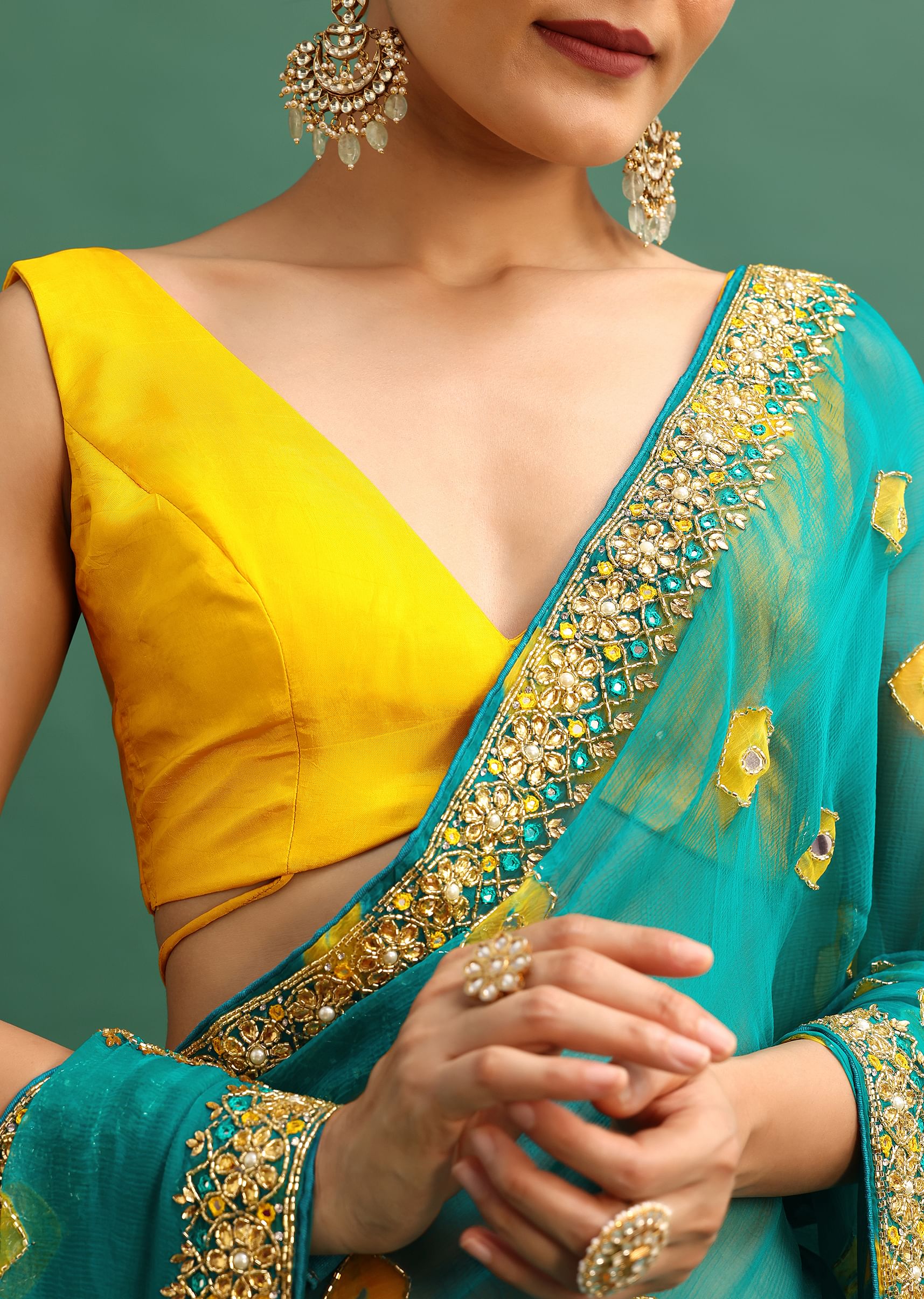 Bandhani sarees with kundan work top