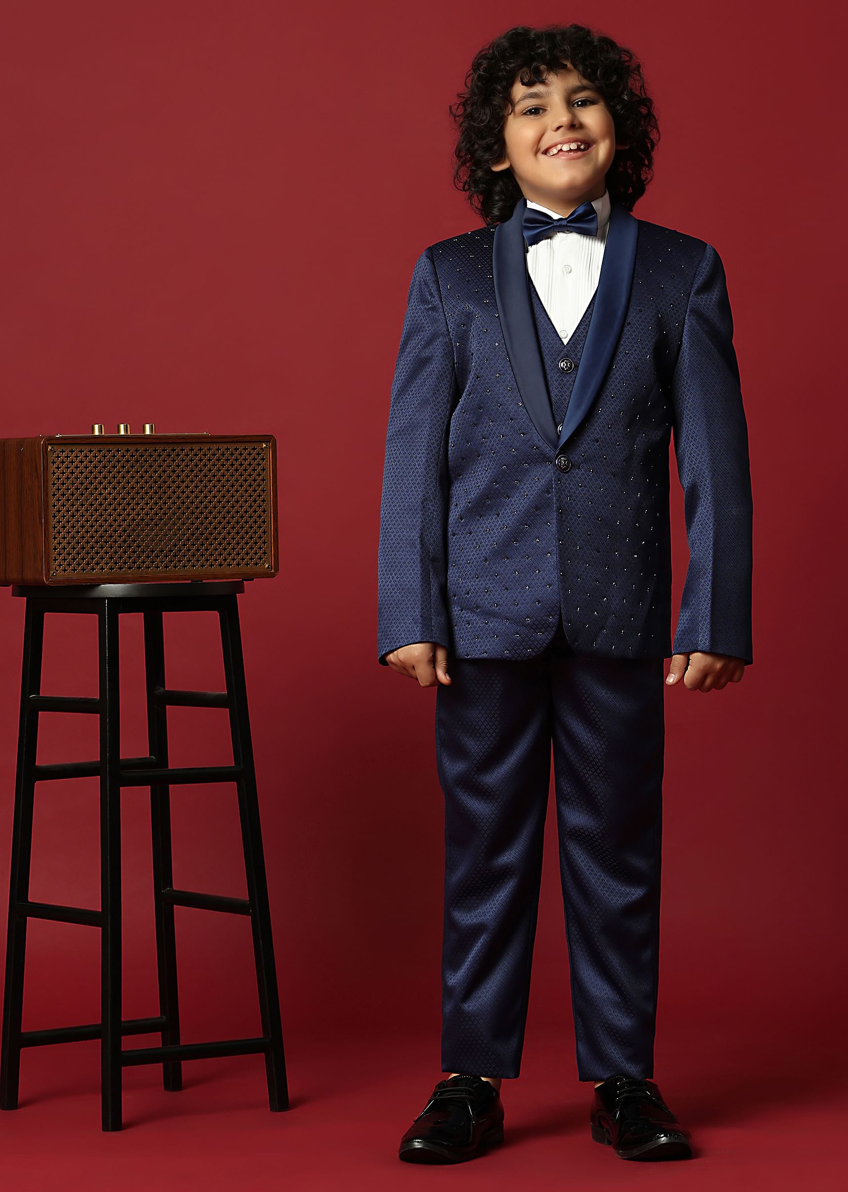 Buy Blue Cutwork Tuxedo Set For Young Gentlemen KALKI Fashion Global