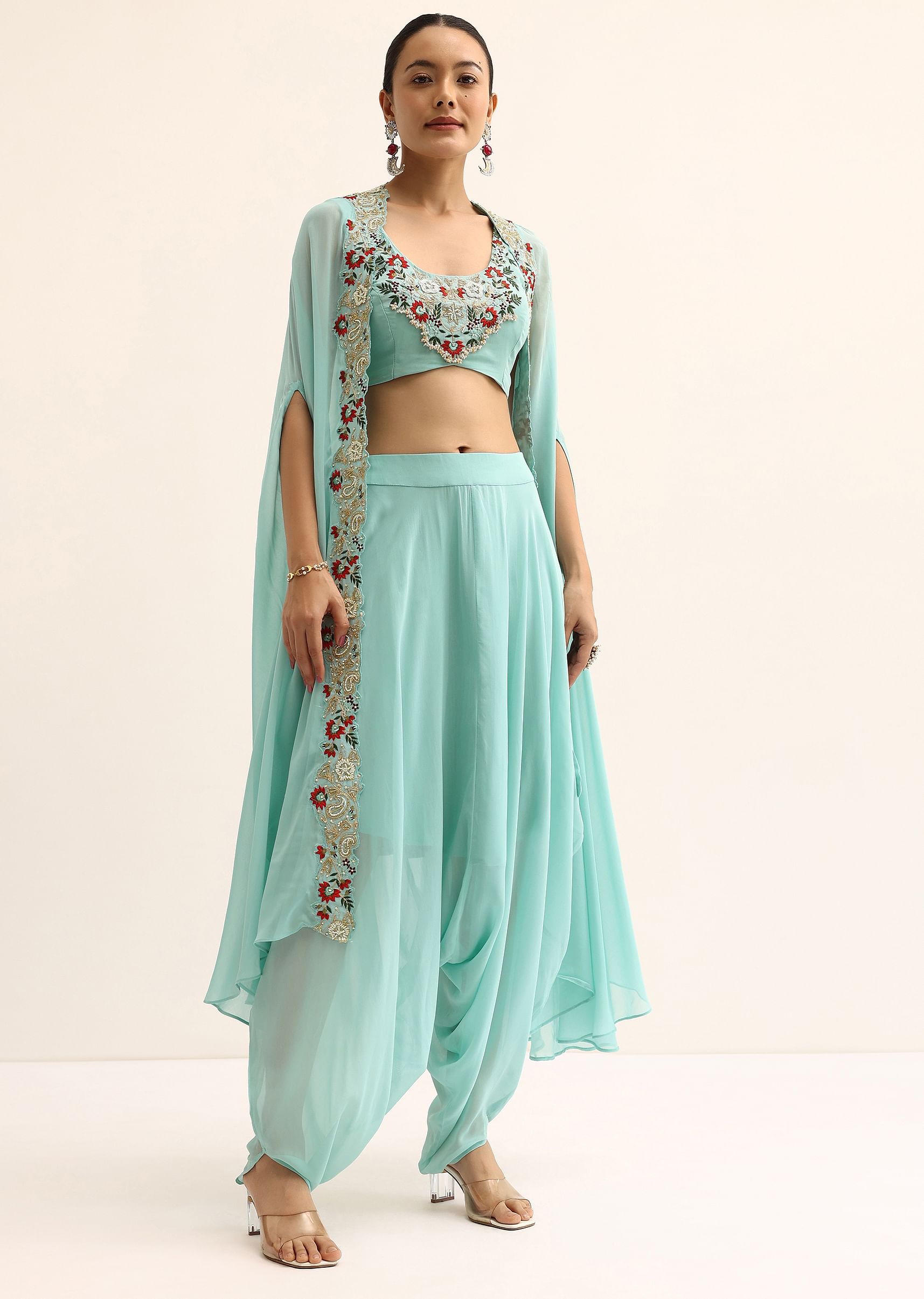 Dhoti crop top with jacket buy online clearance