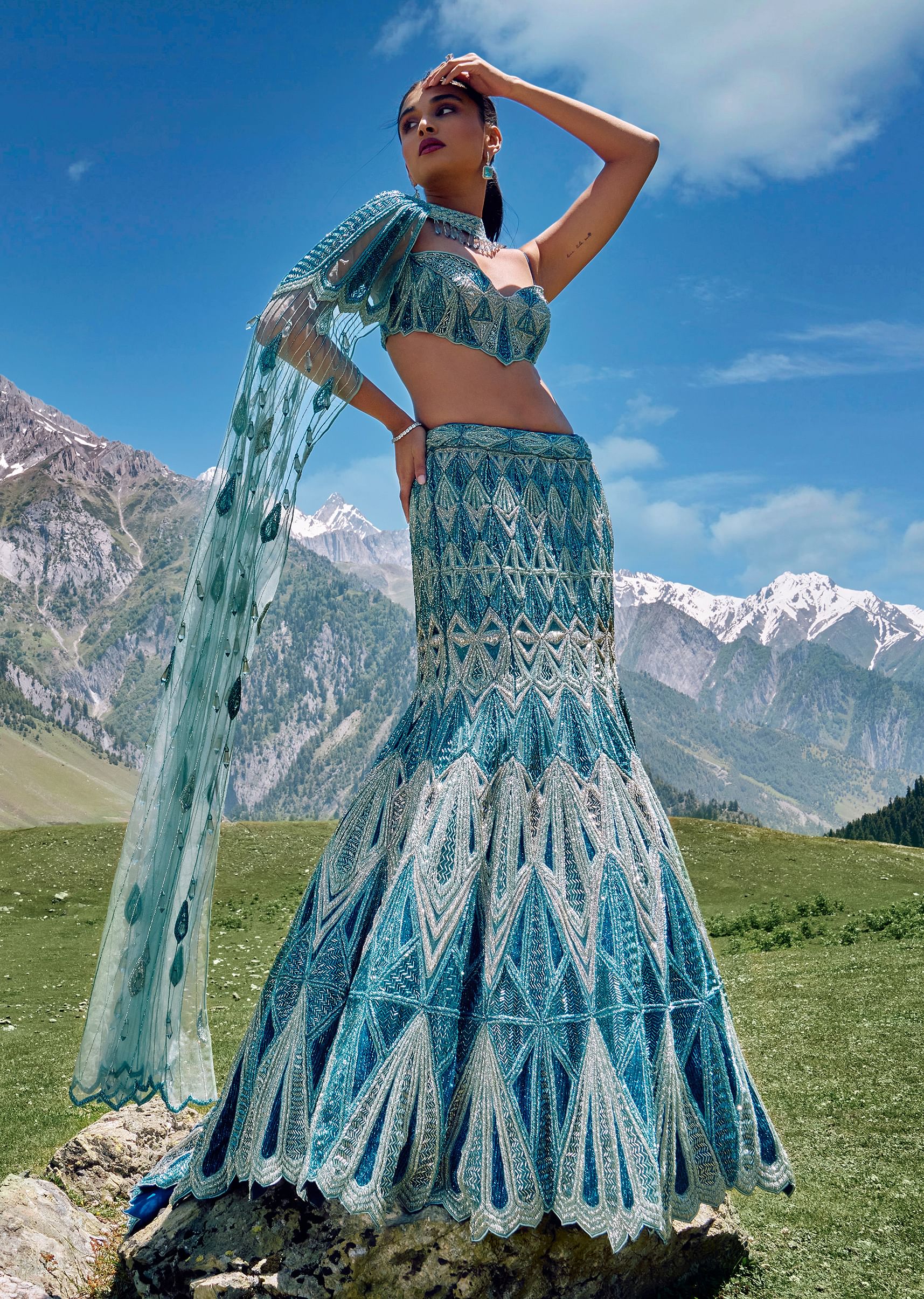 Fish cut bridal lehenga shop