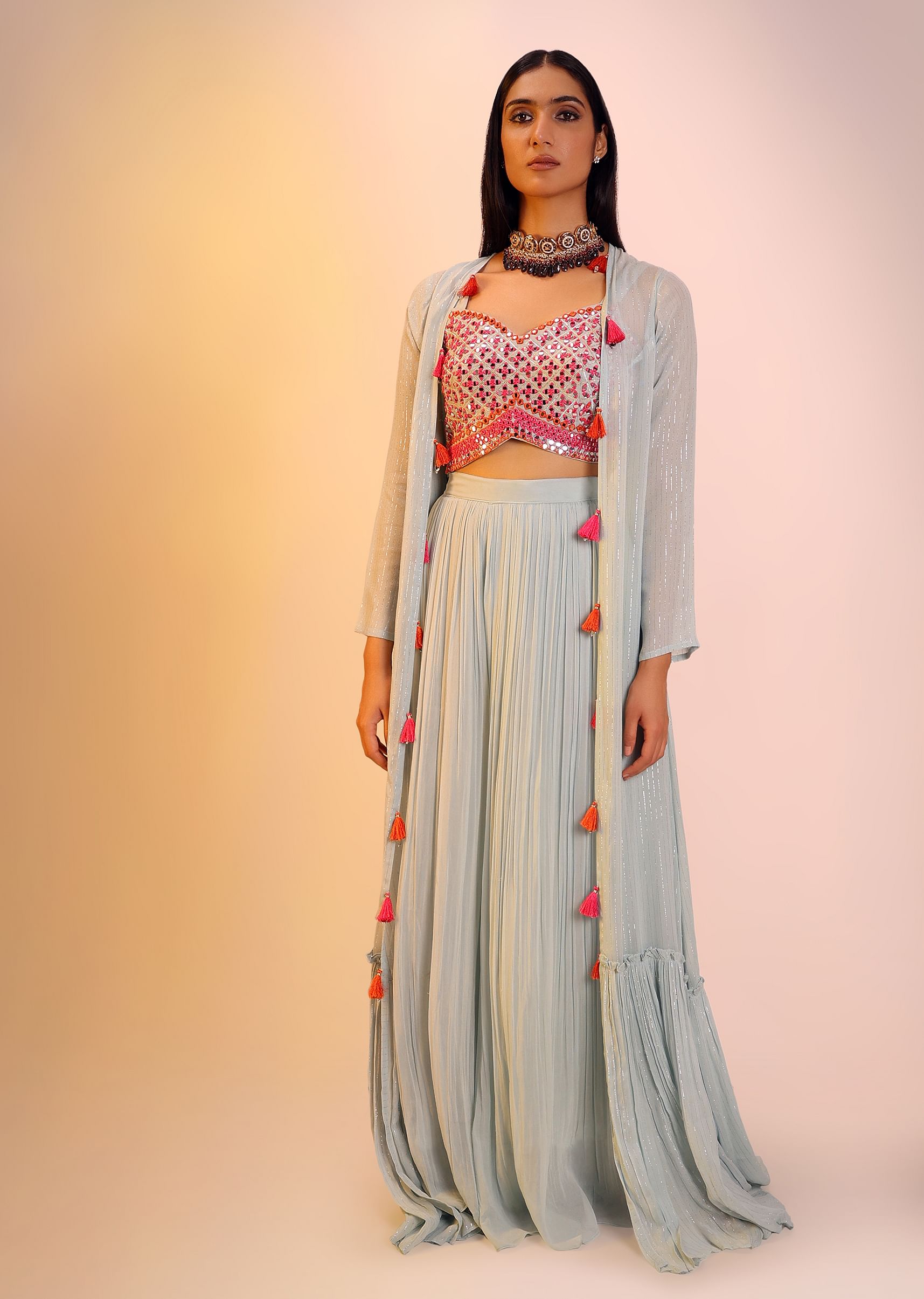 Plazo crop top with jacket best sale