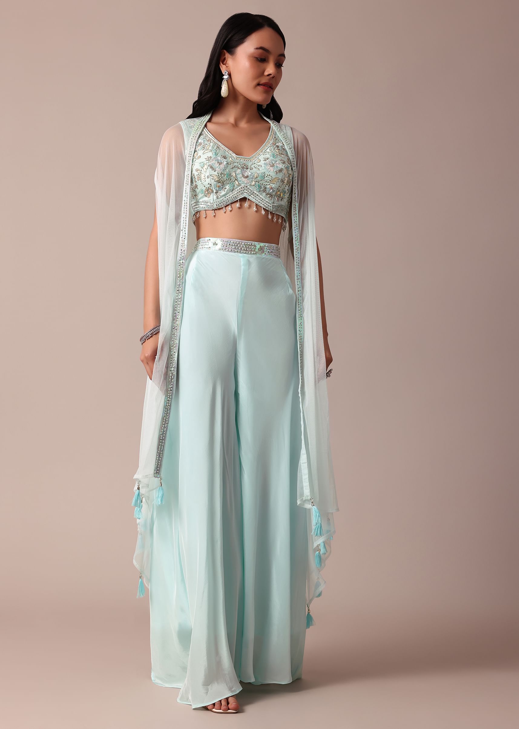 Buy Blue Indo Western Jacket Set with Palazzo Online in India
