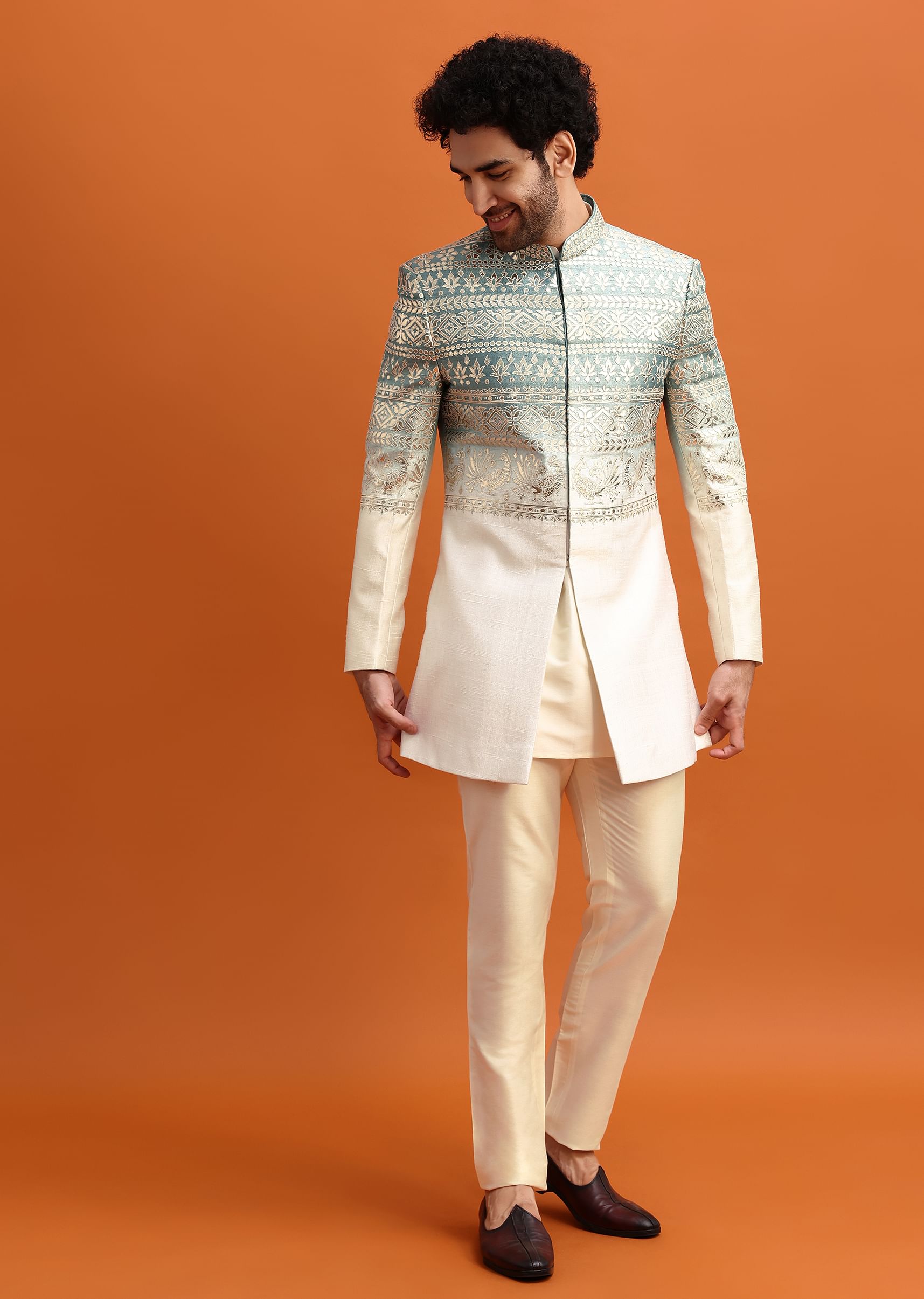 Buy Blue Ombre Indowestern Set With Foil Work For Men KALKI Fashion India