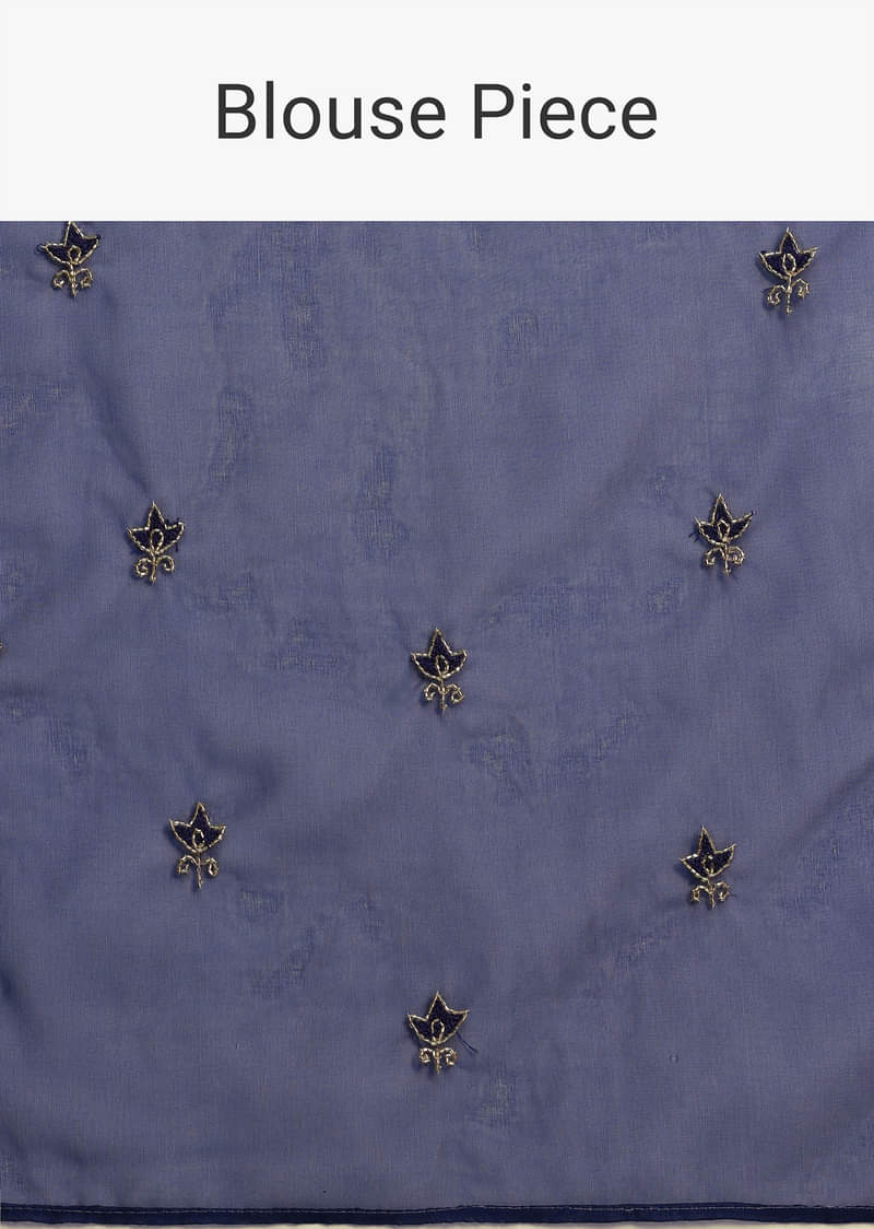Blue Organza Cutdana Embroidered Saree With Unstitched Blouse