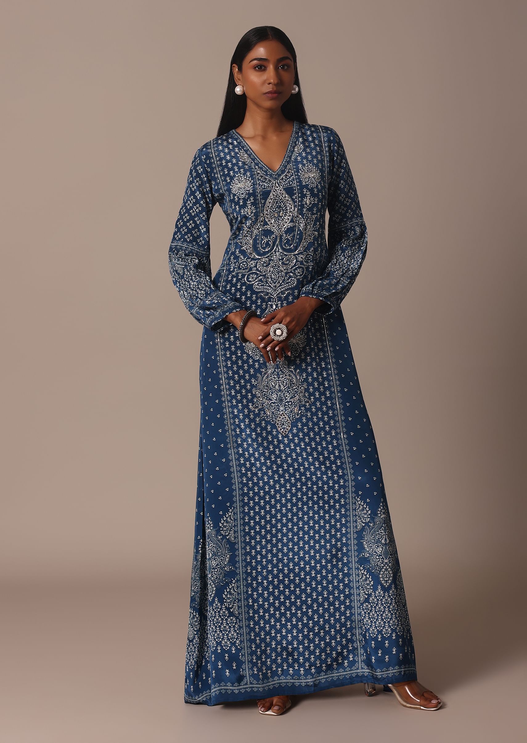 Buy Blue Printed Long Kurti With Gota Work KALKI Fashion Global