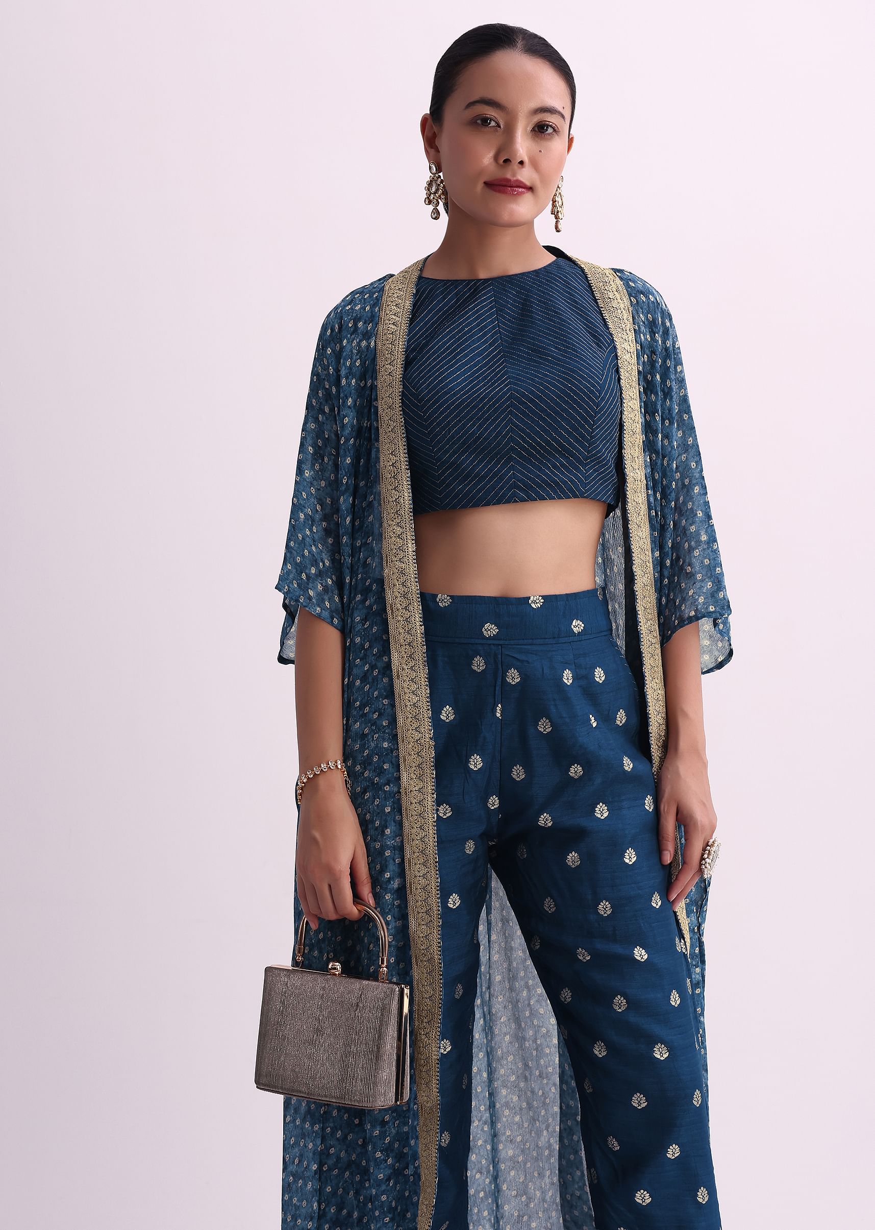 Crop top and pant with jacket hot sale